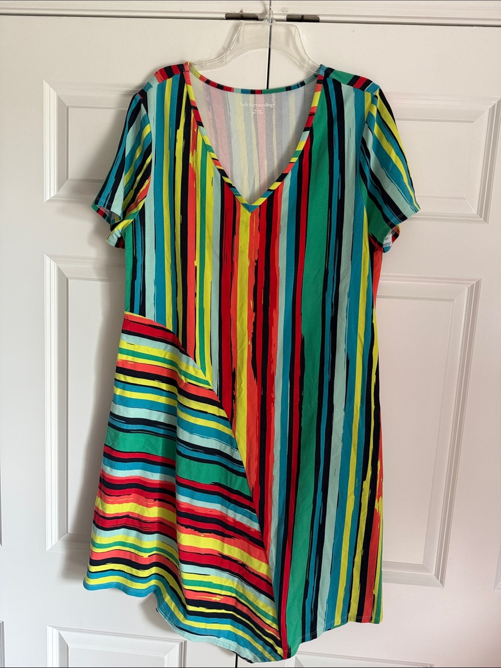 Vibrant Multi-Stripe V-Neck Swimsuit Coverup Size XL.